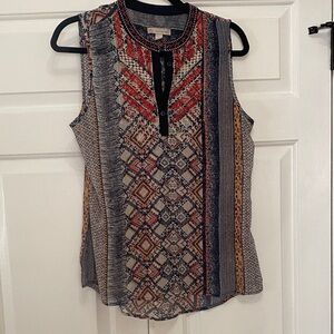 Dress Barn Red and Blue Geometric Sleeveless Blouse
